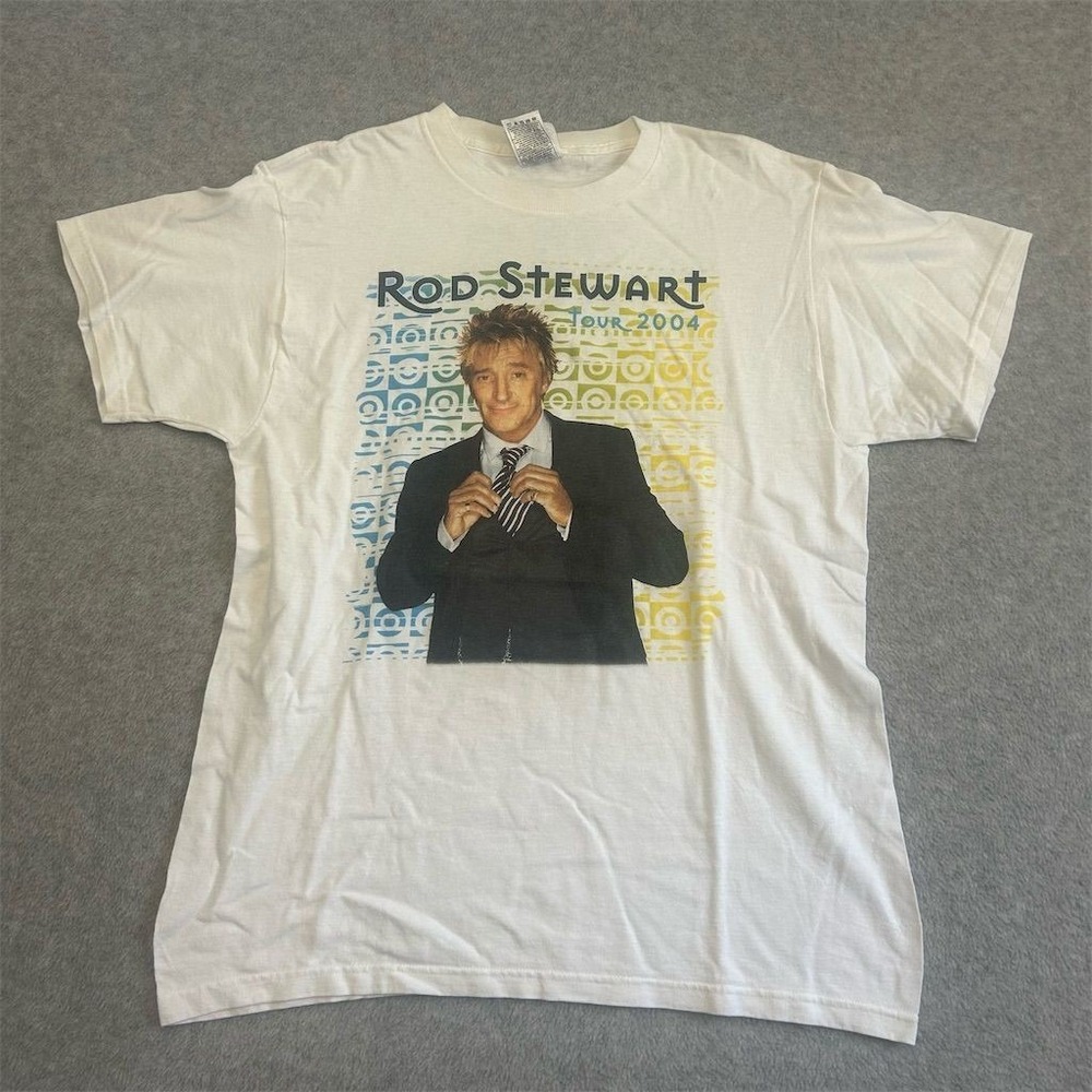 Vintage Rod Stewart‎ Shirt Mens Medium White Tour 2004 Concert Graphic